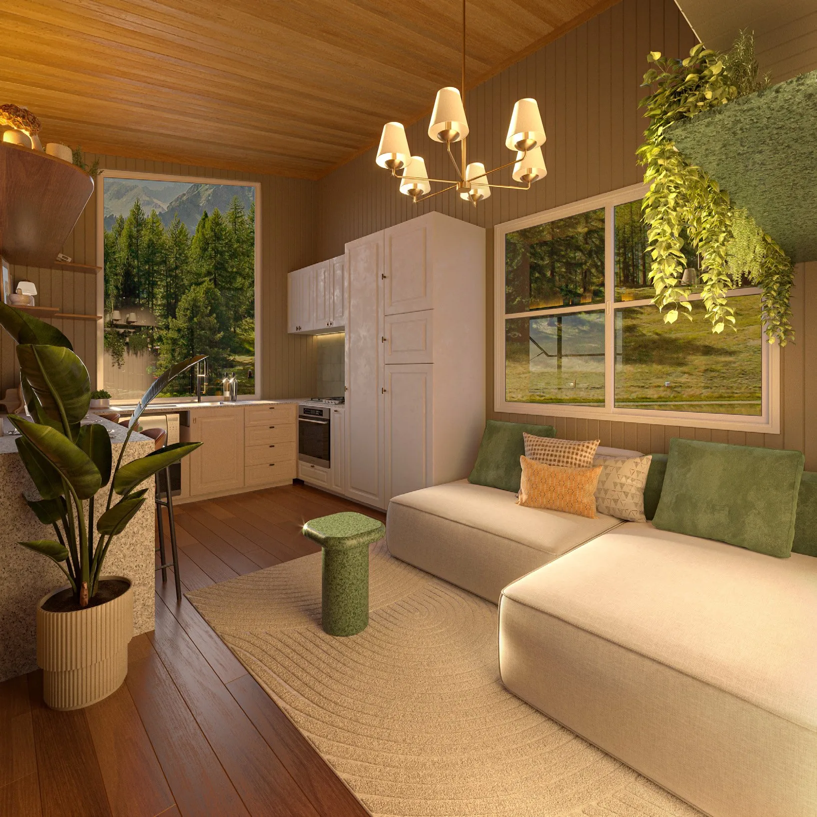 Meadow kitchen and lounge in one open space